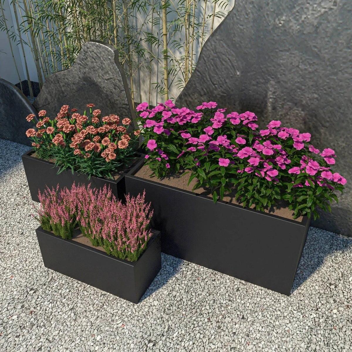 Bloom 3-Piece Modern Fiberstone and MGO Clay Rectangular Planter Set for Indoor and Outdoor - Elax Furniture