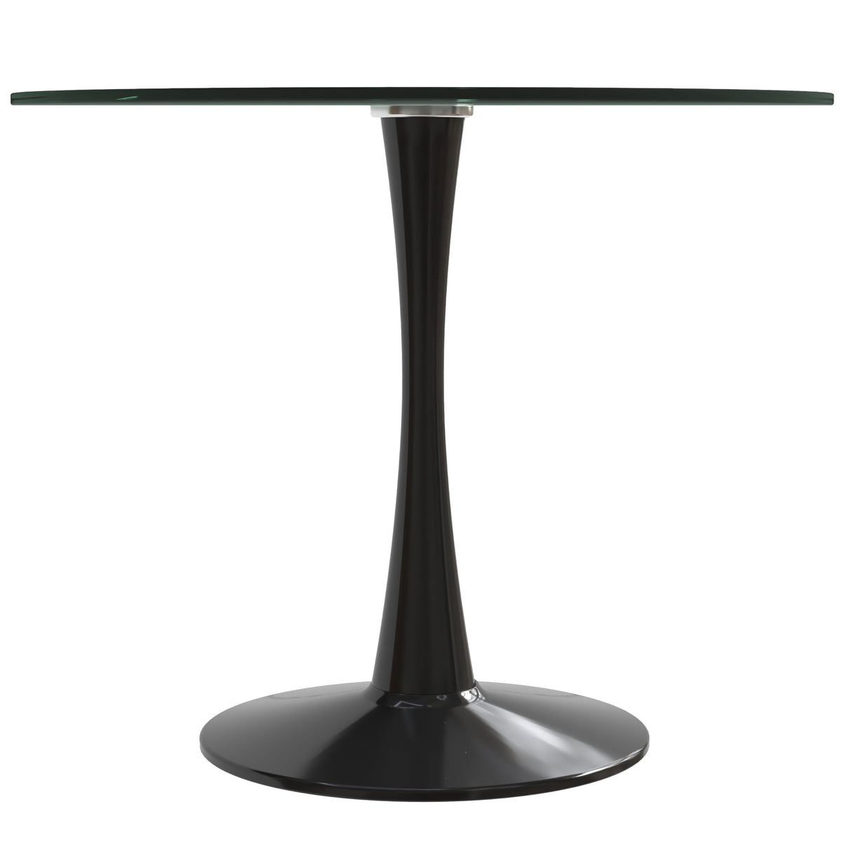 Bristol Round Dining Table with MDF/Sintered Stone/Glass Tabletop in Black Steel Base Glass 35 Inches Clear Dining Table Leisuremod