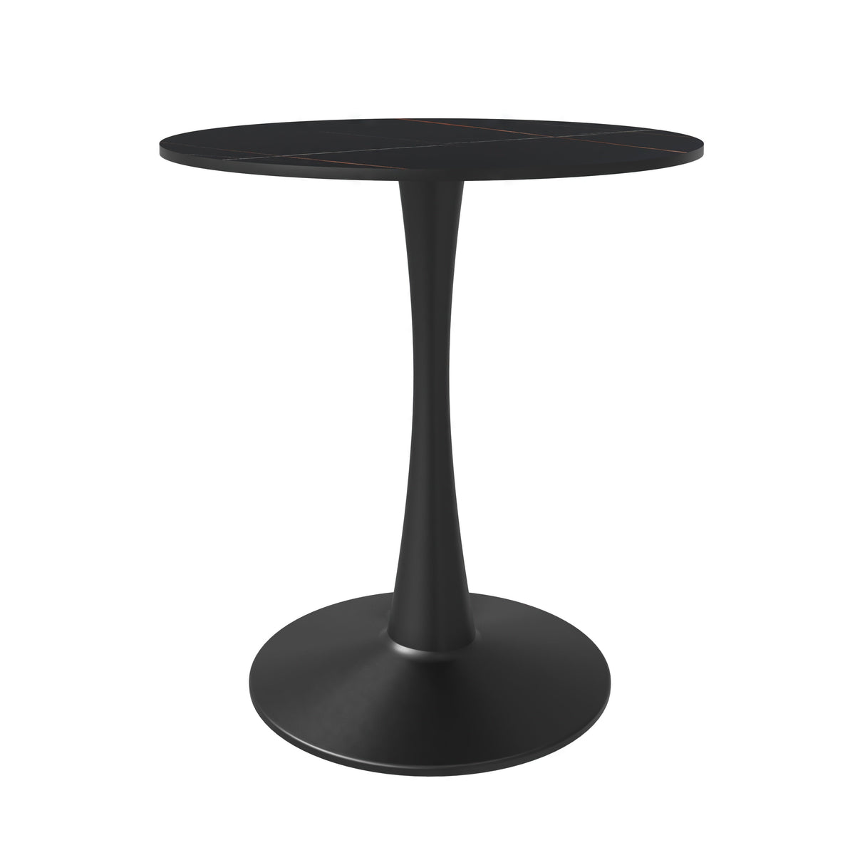Bristol Round Dining Table with MDF/Sintered Stone/Glass Tabletop in Black Steel Base Sintered Stone 24 Inches Black Dining Table Leisuremod