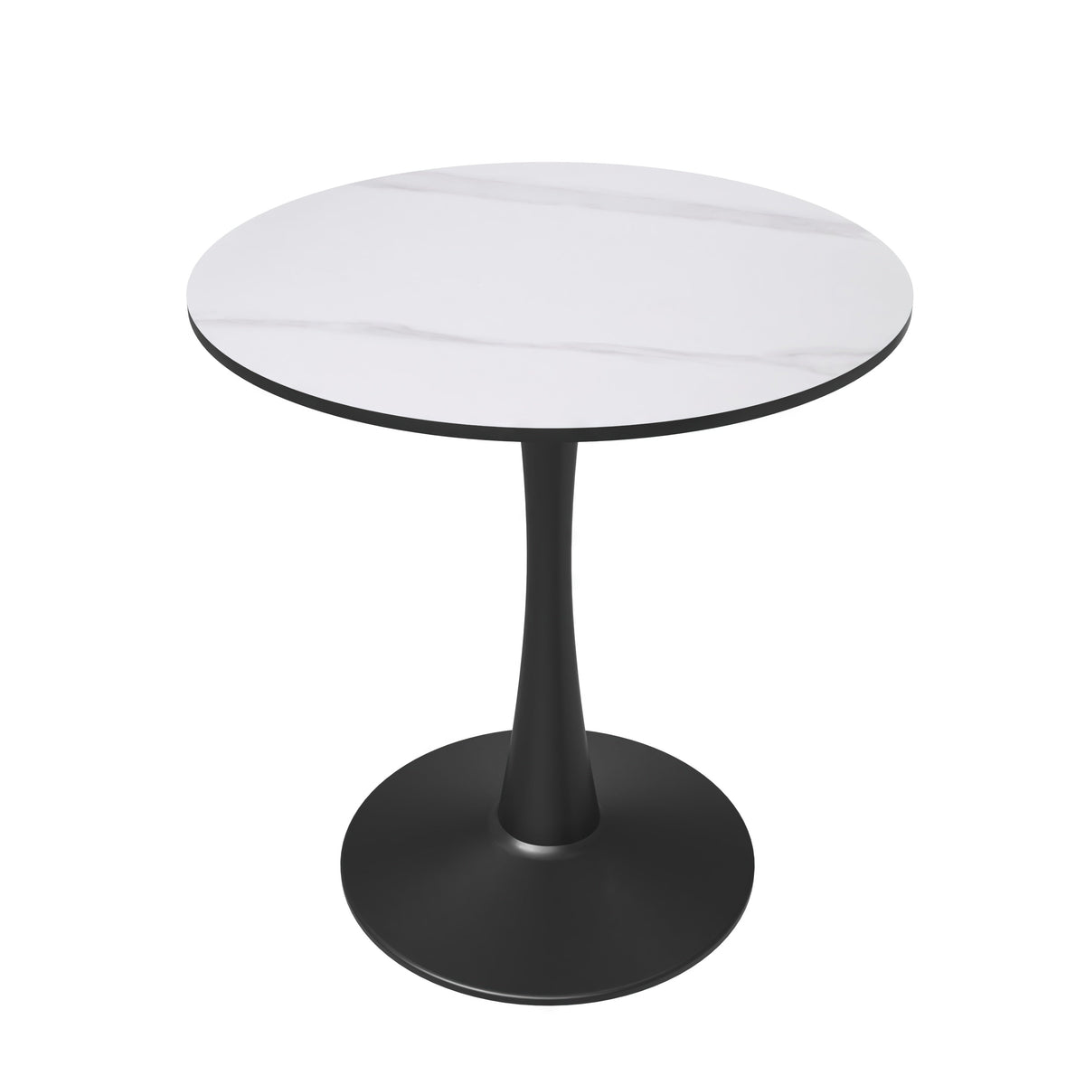 Bristol Round Dining Table with MDF/Sintered Stone/Glass Tabletop in Black Steel Base Sintered Stone 24 Inches White Dining Table Leisuremod