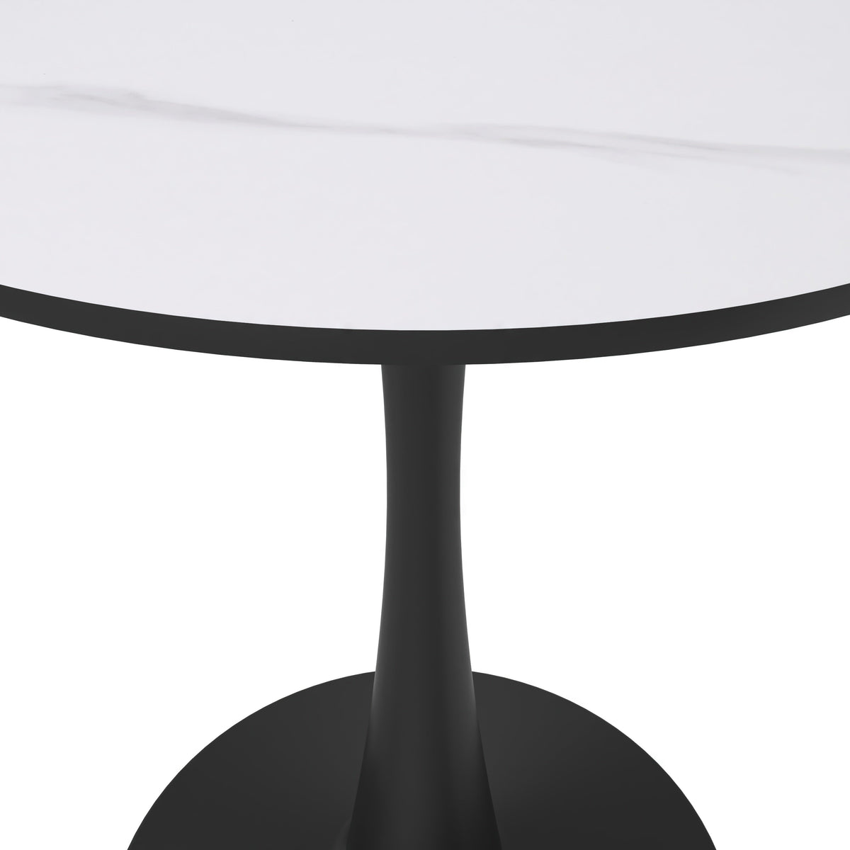 Bristol Round Dining Table with MDF/Sintered Stone/Glass Tabletop in Black Steel Base Sintered Stone 24 Inches White Dining Table Leisuremod