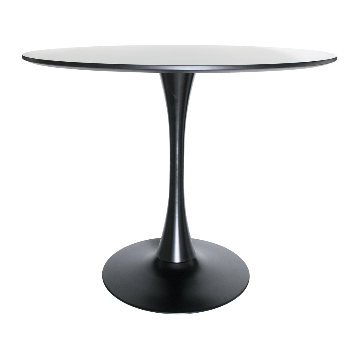 Bristol Round Dining Table with MDF/Sintered Stone/Glass Tabletop in Black Steel Base MDF 35 Inches Black Dining Table Leisuremod