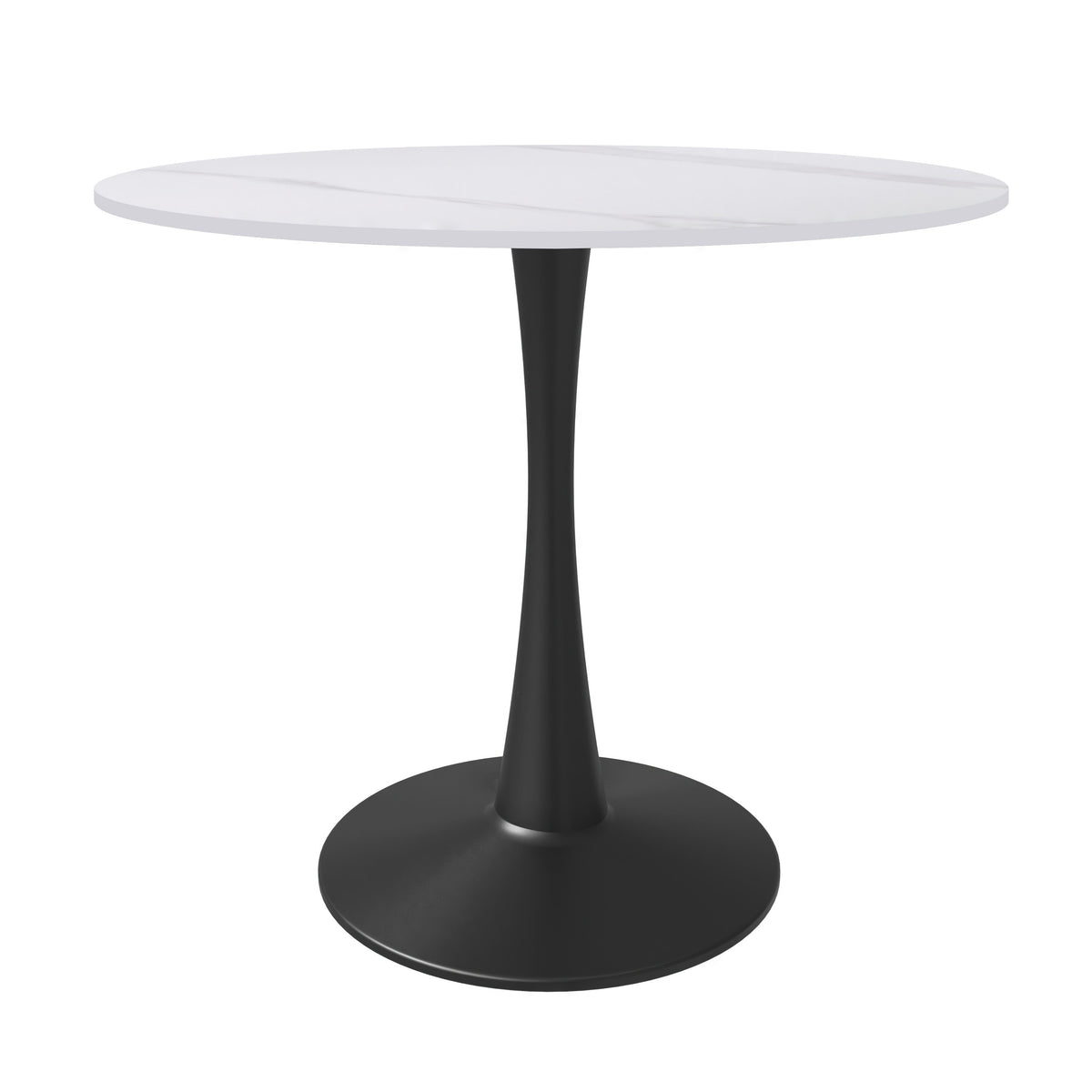 Bristol Round Dining Table with MDF/Sintered Stone/Glass Tabletop in Black Steel Base Sintered Stone 35 Inches White Dining Table Leisuremod