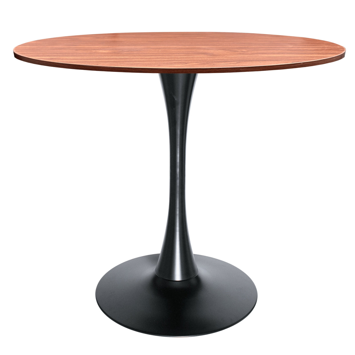 Bristol Round Dining Table with MDF/Sintered Stone/Glass Tabletop in Black Steel Base MDF 36 Inches Cognac Brown Dining Table Leisuremod