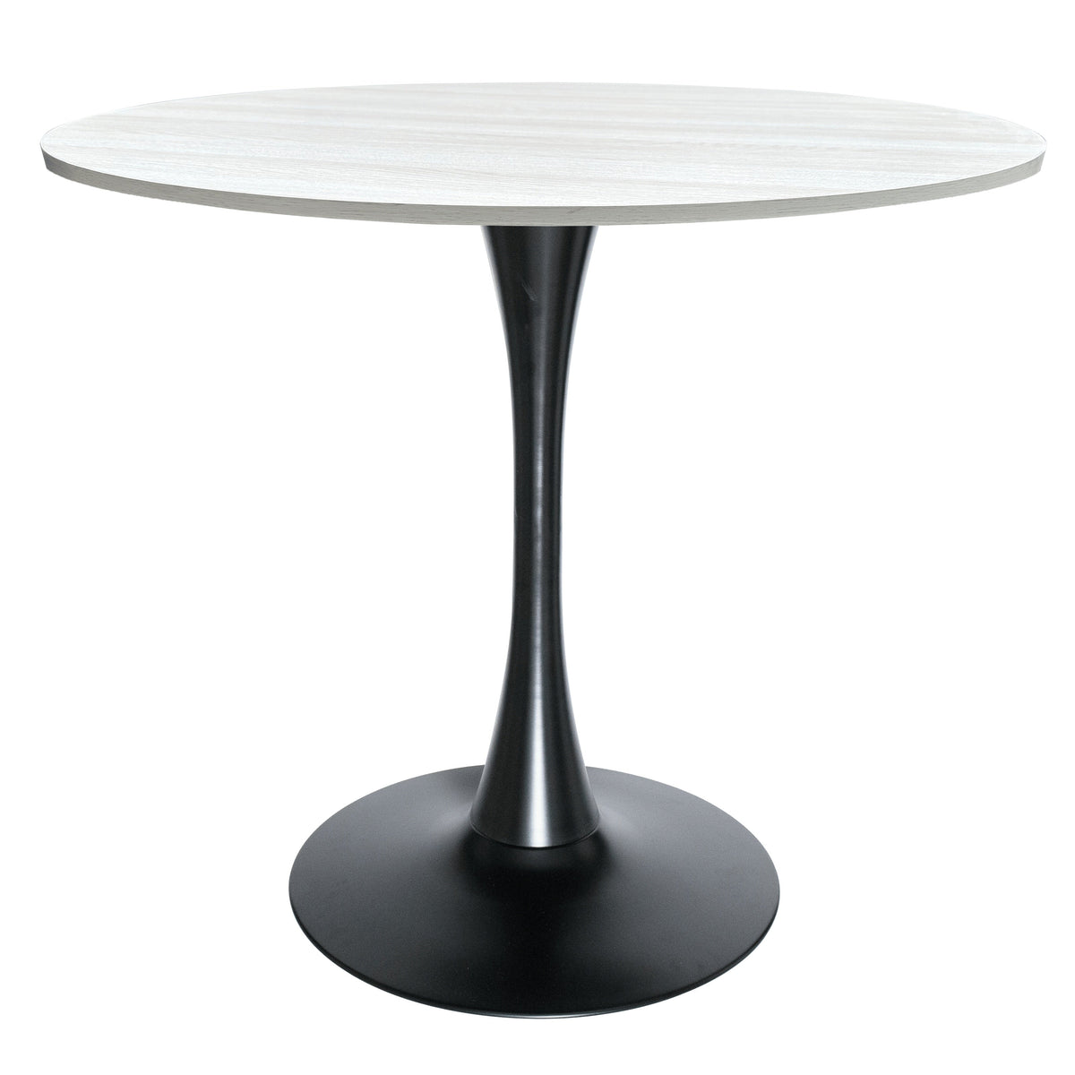 Bristol Round Dining Table with MDF/Sintered Stone/Glass Tabletop in Black Steel Base MDF 36 Inches Light Natural Dining Table Leisuremod