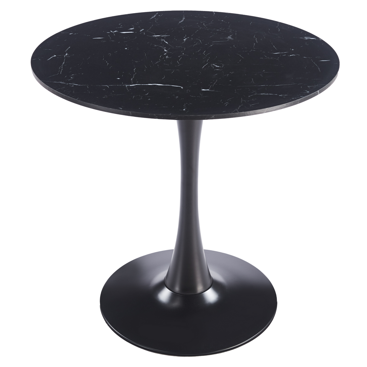 Bristol Round Dining Table with MDF/Sintered Stone/Glass and Bevel Design Tabletop in Black Steel Base
