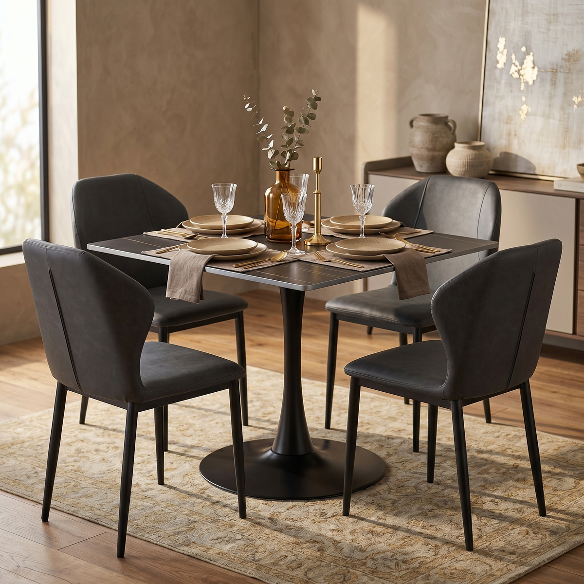 Bristol Square Dining Table with 35 in. Wide Sintered Stone Top and Steel Base
