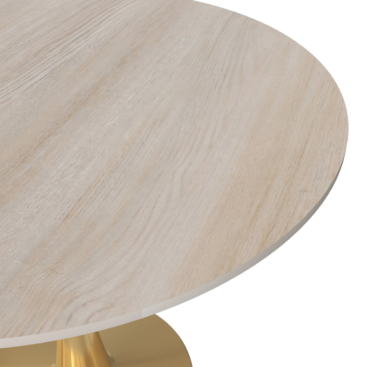 Bristol Round Dining Table with MDF/Sintered Stone/Glass Tabletop in Gold Steel Sintered Stone 31 Inches Natural Wood Dining Table Leisuremod