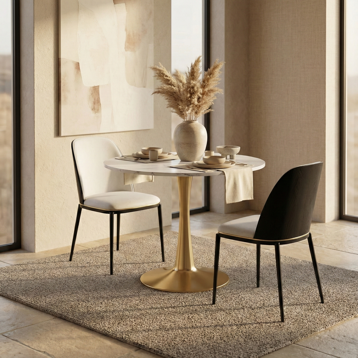 Bristol Round Dining Table with MDF/Sintered Stone/Glass Tabletop in Gold Steel