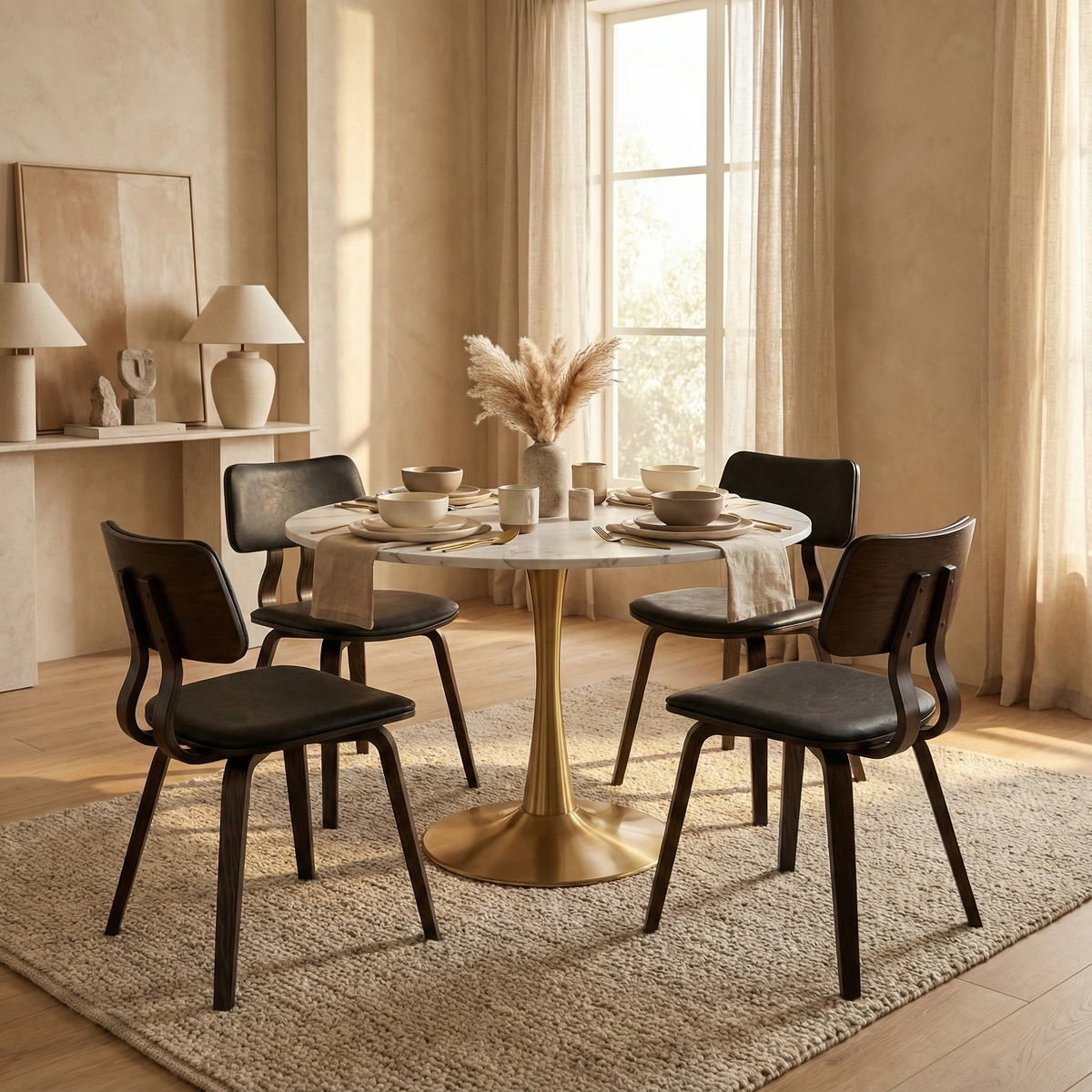 Bristol Round Dining Table with MDF/Sintered Stone/Glass Tabletop in Gold Steel