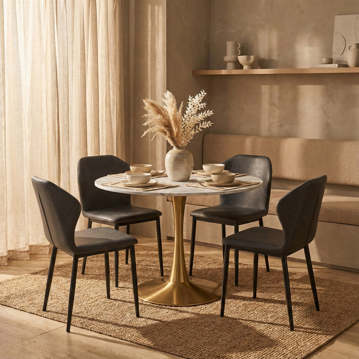 Bristol Round Dining Table with MDF/Sintered Stone/Glass Tabletop in Gold Steel