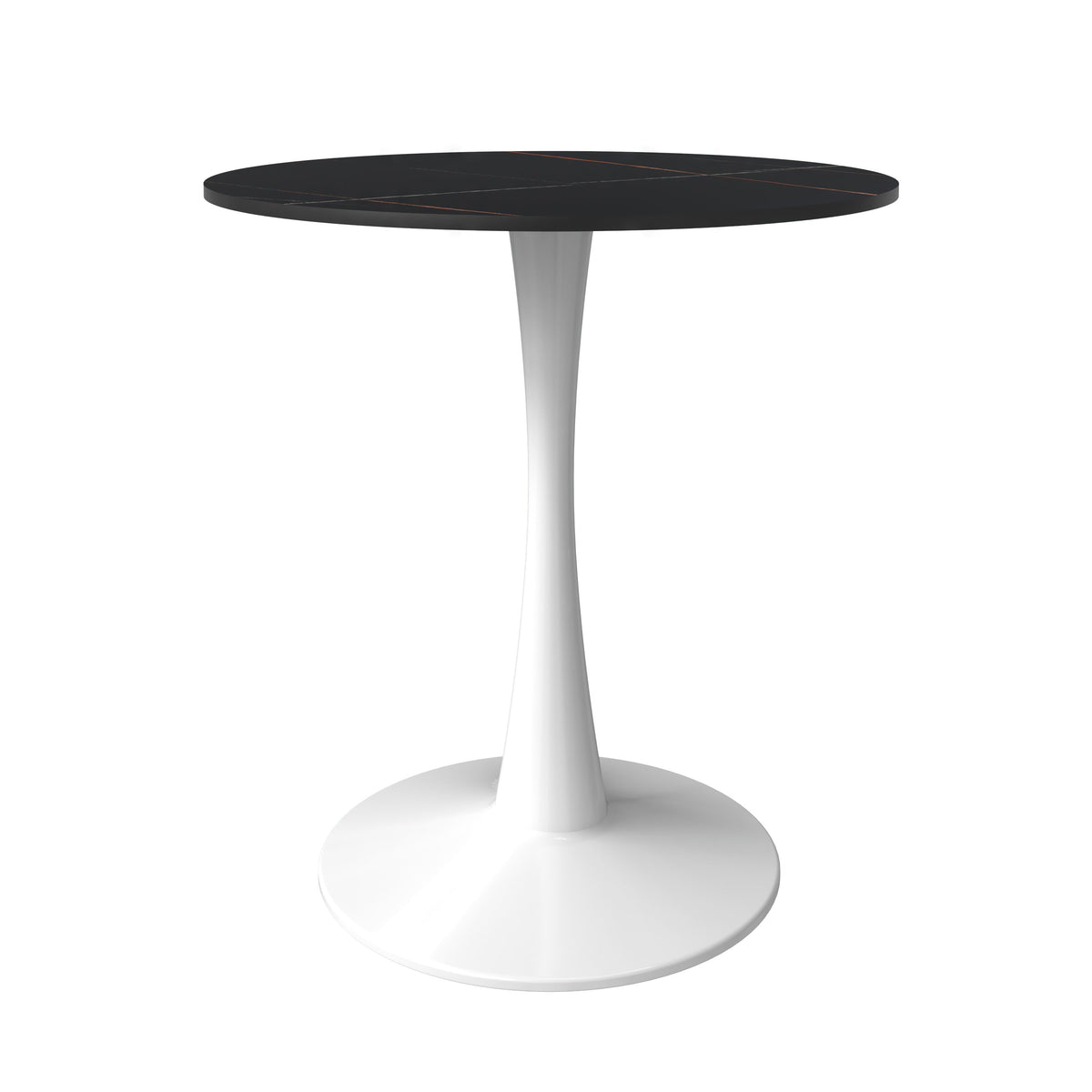 Bristol Round Dining Table with MDF/Sintered Stone/Glass Wood Tabletop in White Steel Sintered Stone 27 Inches Black Dining Table Leisuremod