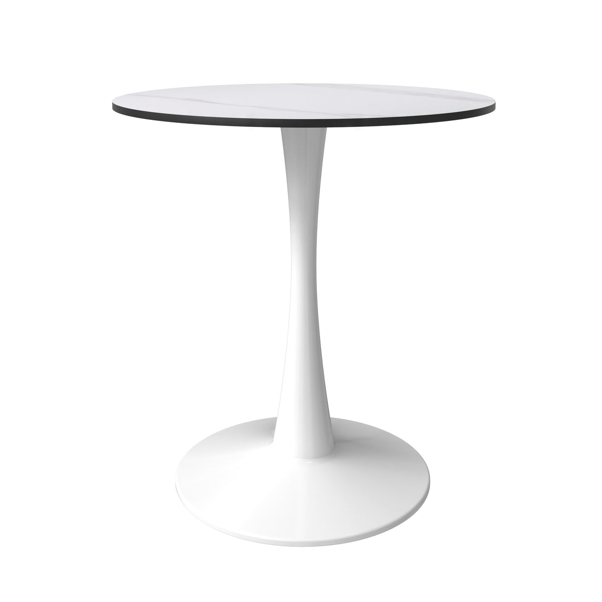Bristol Round Dining Table with MDF/Sintered Stone/Glass Wood Tabletop in White Steel Sintered Stone 27 Inches White Dining Table Leisuremod