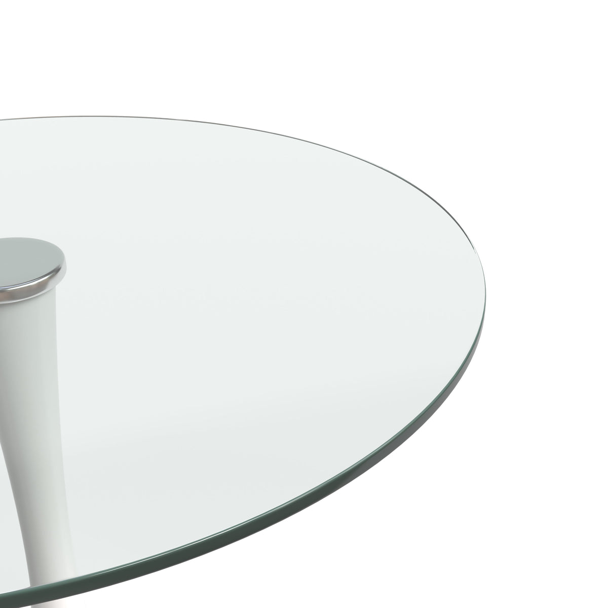 Bristol Round Dining Table with MDF/Sintered Stone/Glass Wood Tabletop in White Steel Glass 35 Inches Clear Dining Table Leisuremod