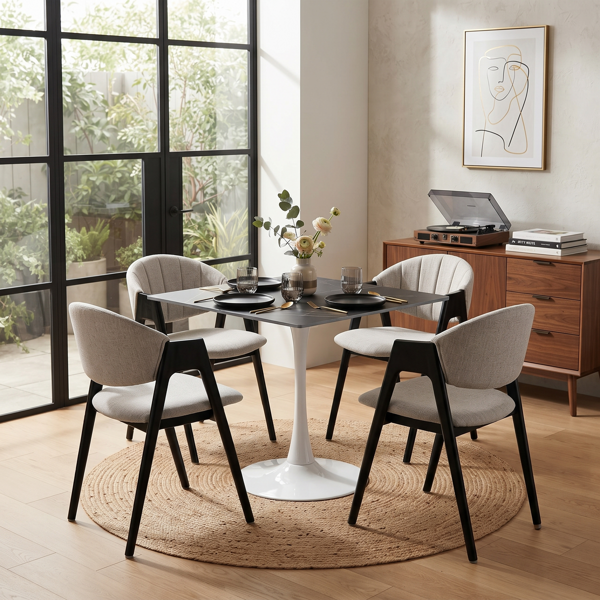 Bristol Square Dining Table with 35 in. Wide Sintered Stone Top and Steel Base