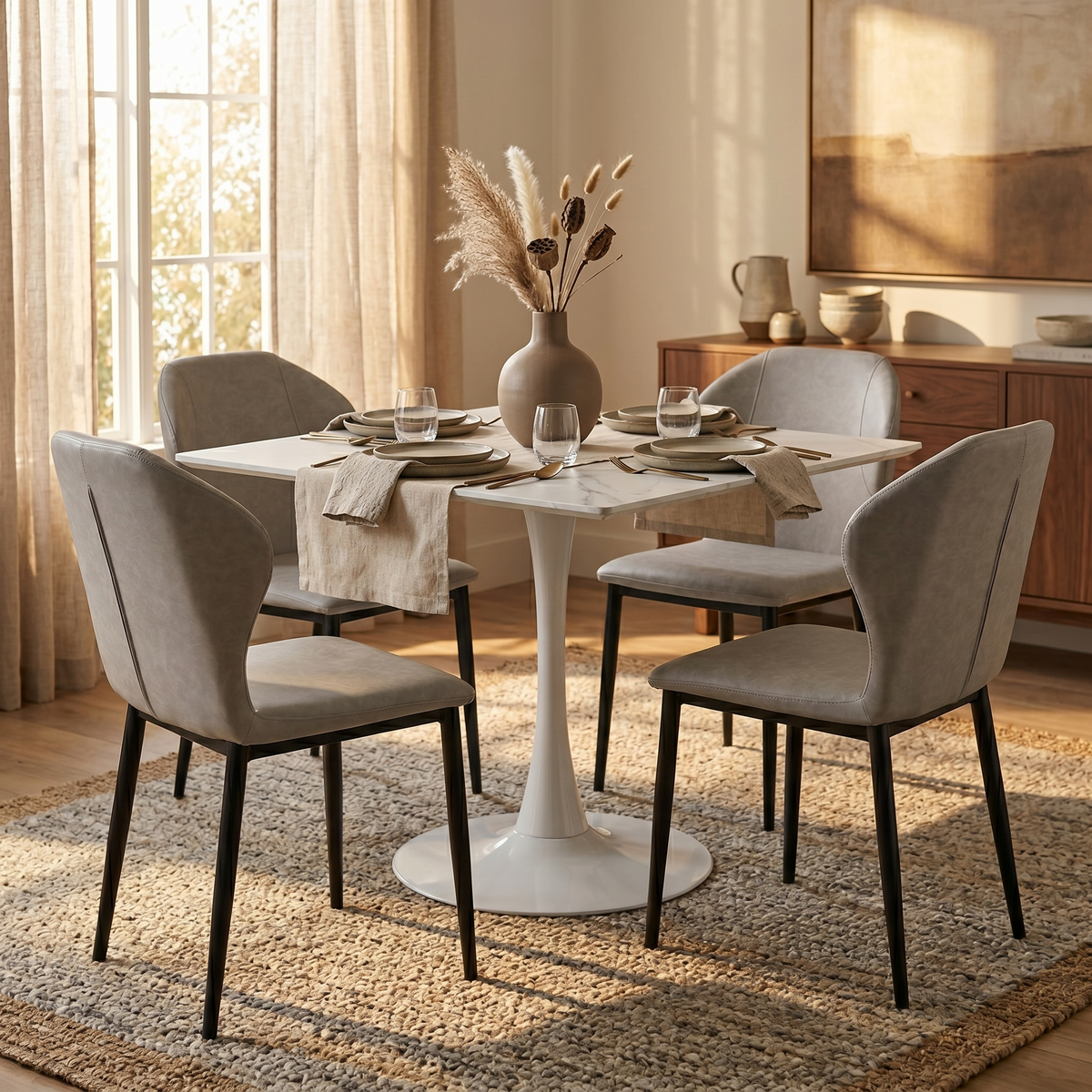 Bristol Square Dining Table with 35 in. Wide Sintered Stone Top and Steel Base
