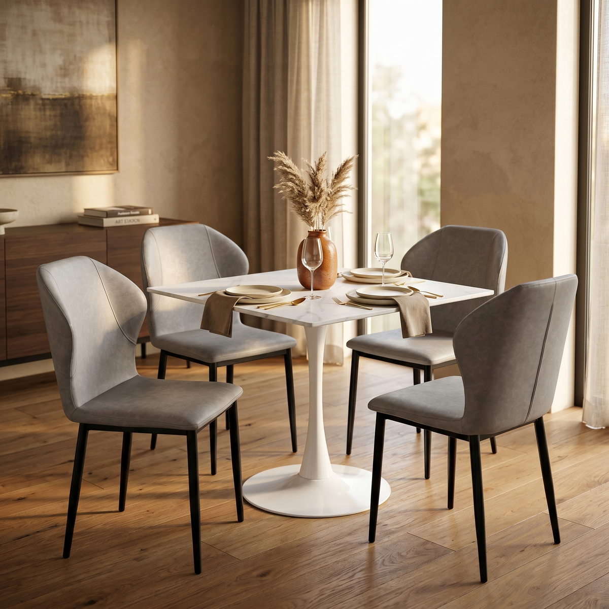 Bristol Square Dining Table with 35 in. Wide Sintered Stone Top and Steel Base