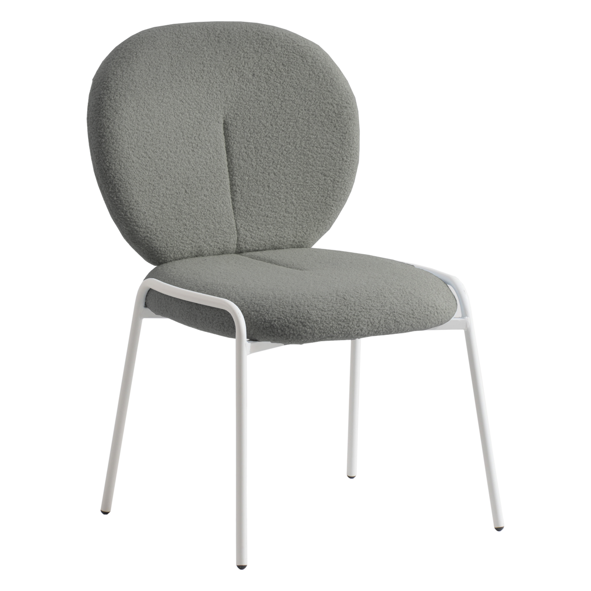 Celestial Modern Boucle Dining Side Chair with Black/White Powder Coated Iron Frame White Armless Green Dining Chair Leisuremod