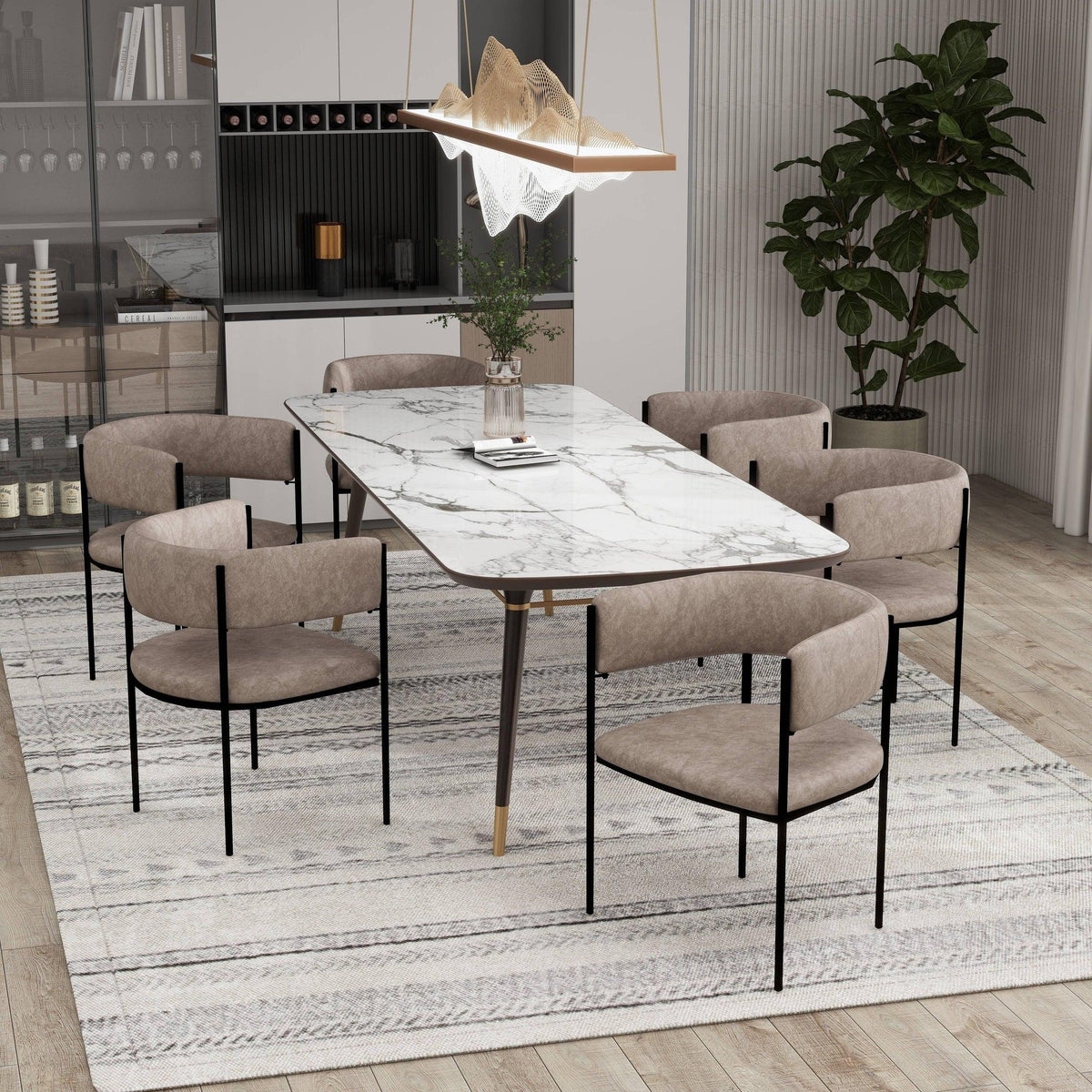 Cyril Dining Chair in Leather or Velvet with Open Back Design and Powder-Coated Iron Frame - Elax Furniture