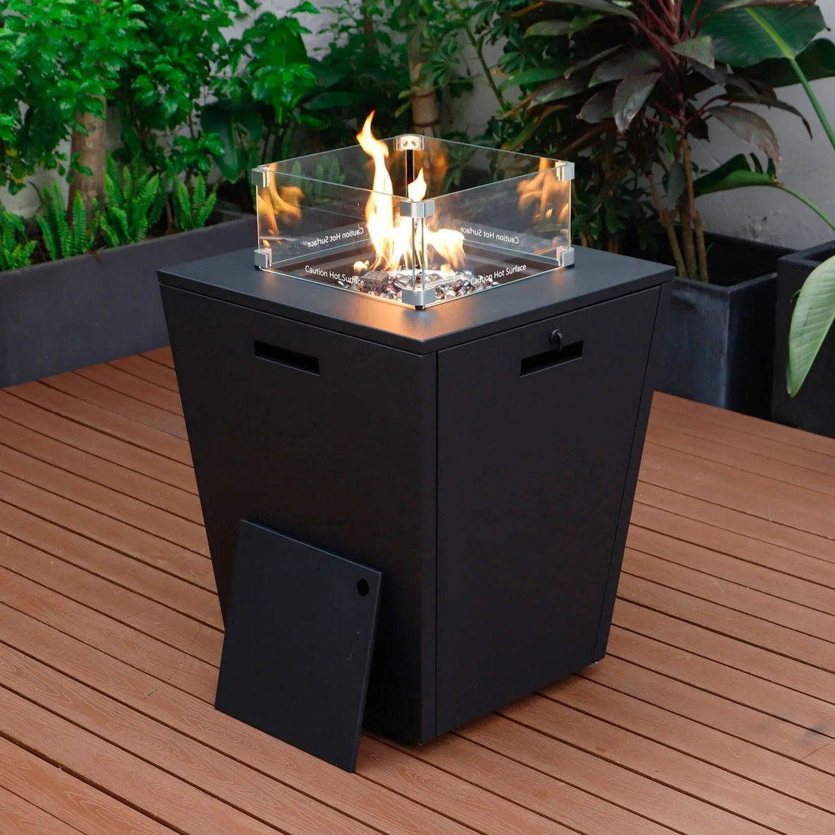 Marlin Modern Black Aluminum Outdoor Chaise Lounge Chair With Square Fire Pit Side Table Set of 2 - Elax Furniture