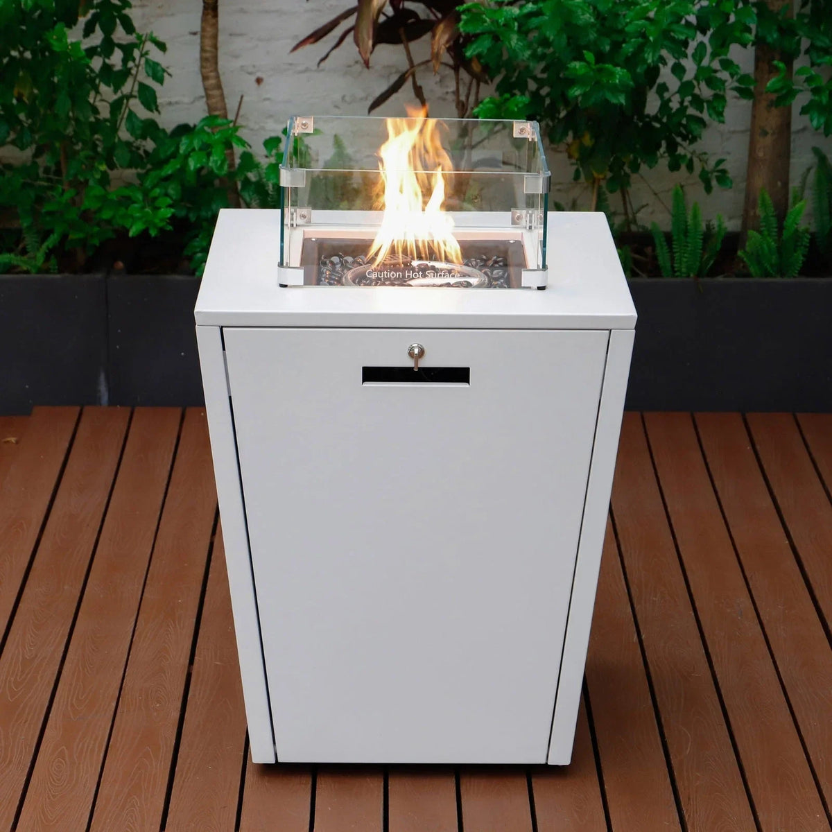 Marlin Modern White Aluminum Outdoor Chaise Lounge Chair Set of 2 With Arms And Square Fire Pit Side Table for Patio - Elax Furniture