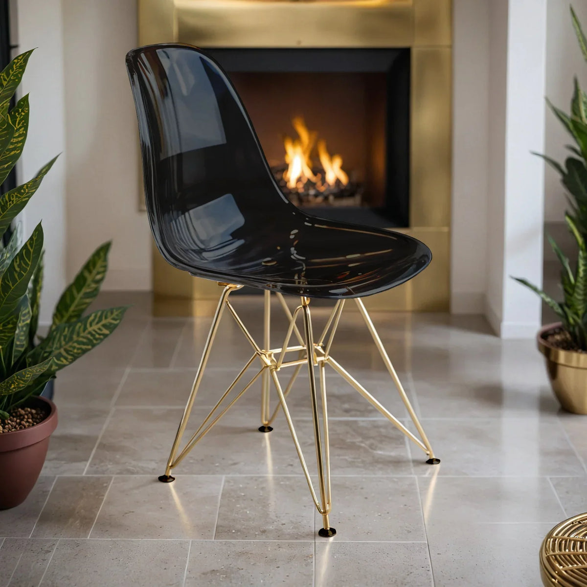 Cresco Modern Dining Side Chair in Curved Back Design with Multiple Base Options: Wood, Acrylic, Chrome & Gold Eiffel Design - Elax Furniture