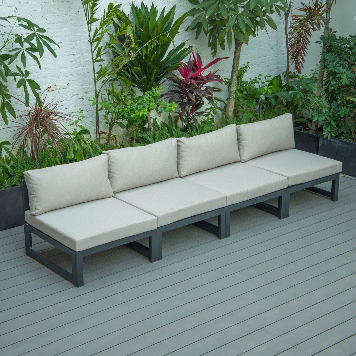 Chelsea 4-Piece Middle Patio Chairs Black Aluminum With Cushions - Elax Furniture