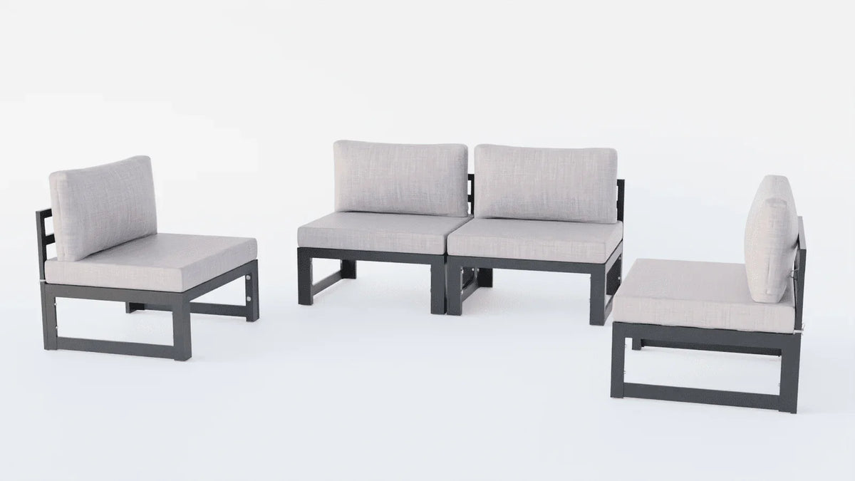 Chelsea 4-Piece Middle Patio Chairs Black Aluminum With Cushions - Elax Furniture