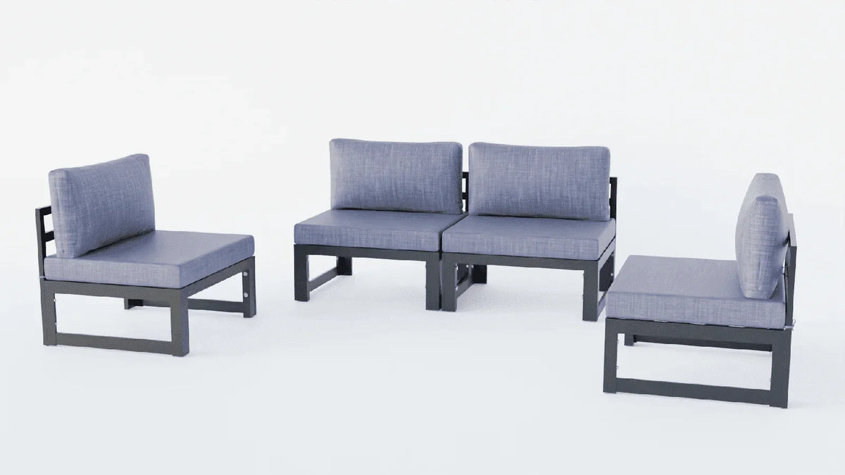 Chelsea 4-Piece Middle Patio Chairs Black Aluminum With Cushions - Elax Furniture