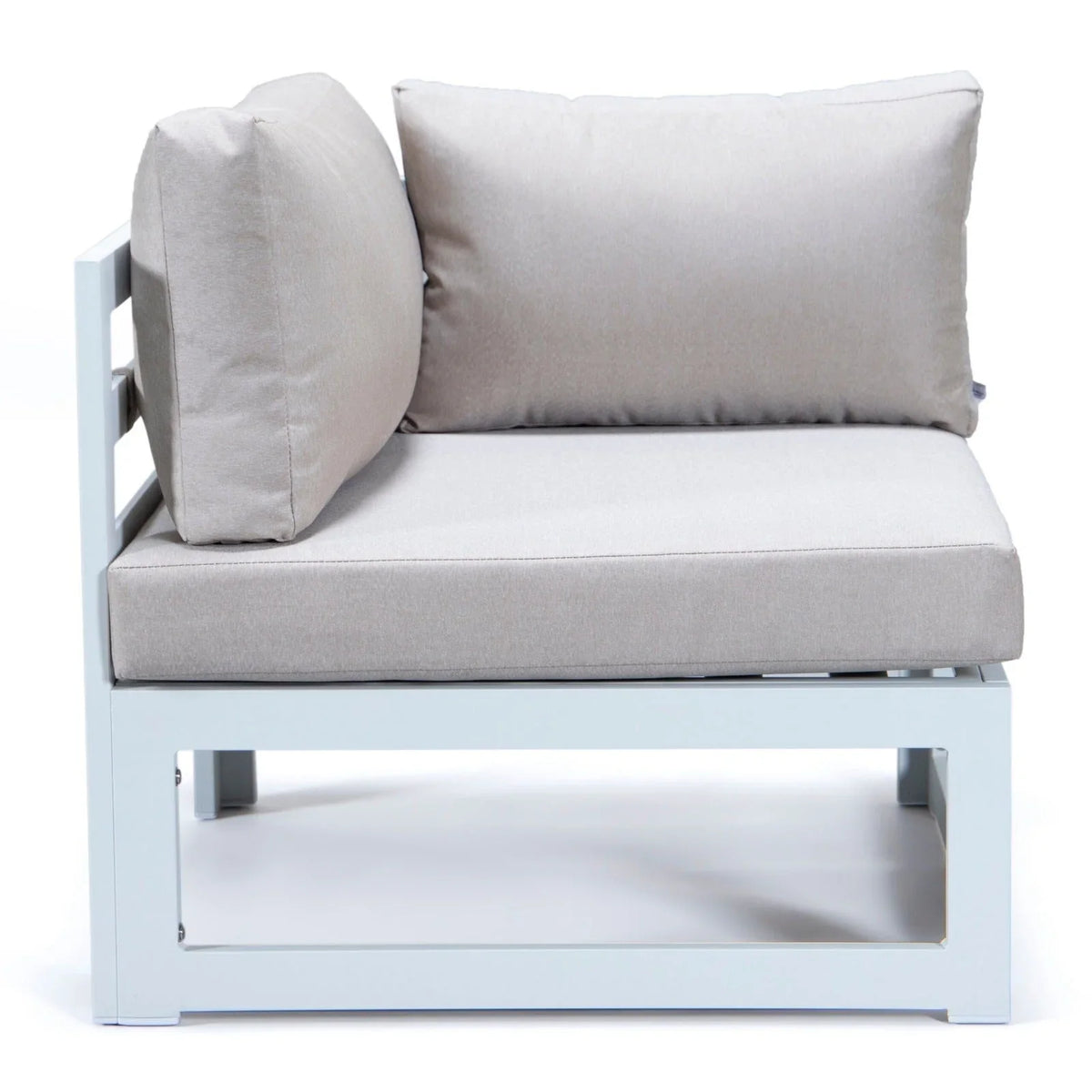 Chelsea 7-Piece Patio Sectional And Fire Pit Table In White Aluminum With Cushions - Elax Furniture