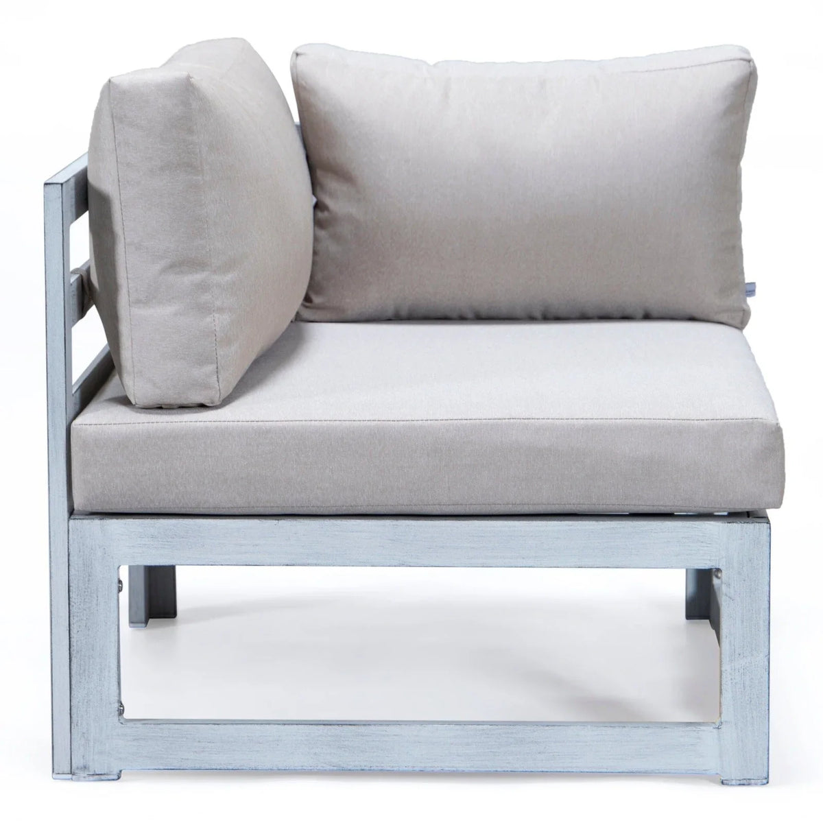 Chelsea 7-Piece Patio Sectional And Fire Pit Table In Weathered Grey Aluminum With Cushions - Elax Furniture