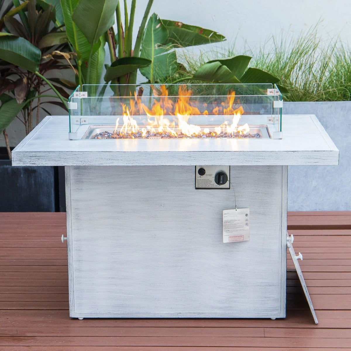 Chelsea 7-Piece Patio Sectional And Fire Pit Table In Weathered Grey Aluminum With Cushions - Elax Furniture