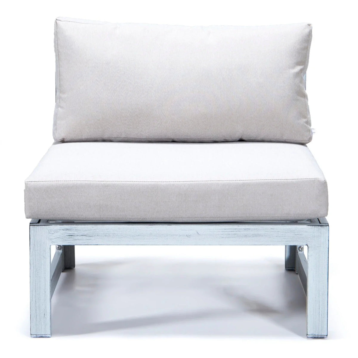 Chelsea 7-Piece Patio Sectional And Fire Pit Table In Weathered Grey Aluminum With Cushions - Elax Furniture