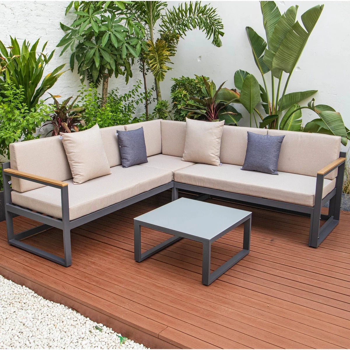 Chelsea Black Sectional With Adjustable Headrest & Coffee Table With Two Tone Cushions - Elax Furniture
