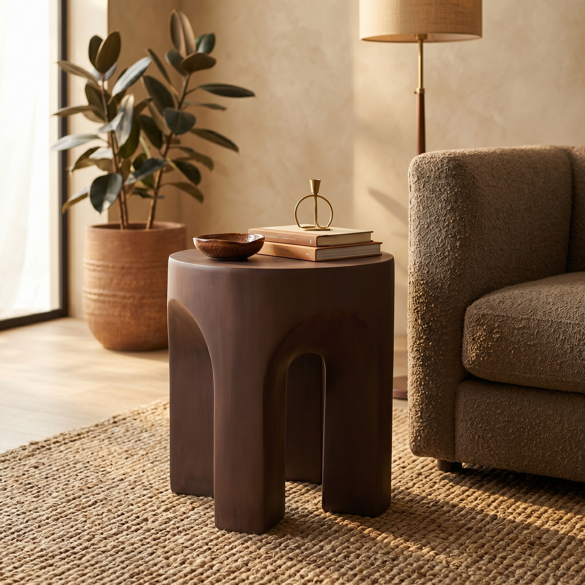 Crus Fiberstone Outdoor Side Table With Arched Base Design