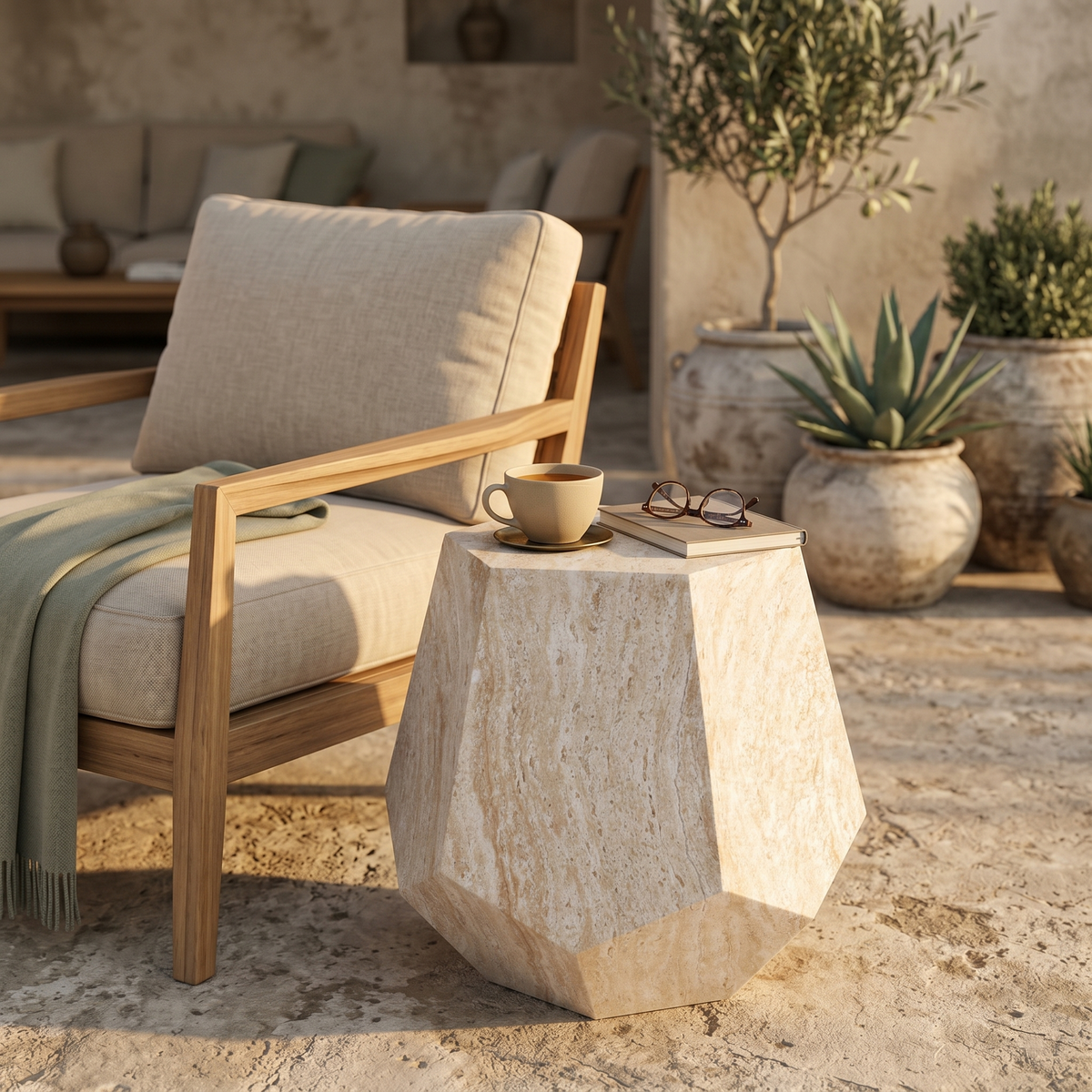 Capri Fiberstone Side/End Table Hexagonal Sculpture Design