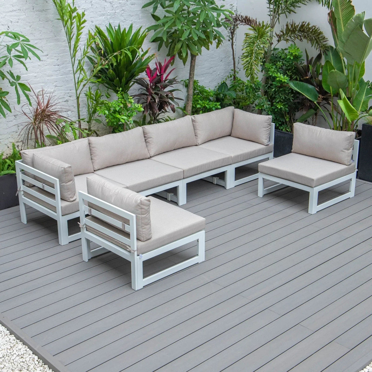 Chelsea 6-Piece Patio Sectional In White Aluminum With Cushions - Elax Furniture
