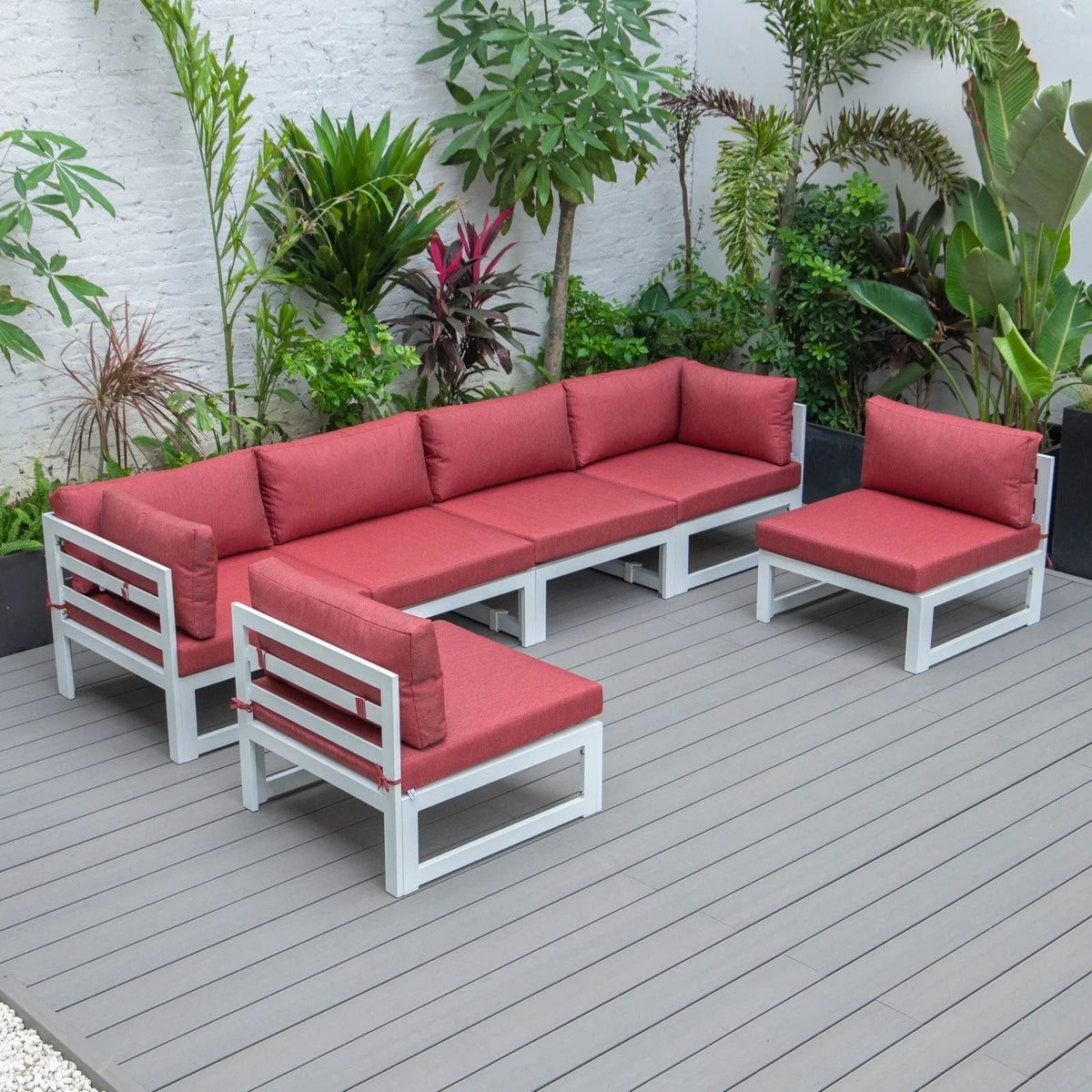 Chelsea 6-Piece Patio Sectional In White Aluminum With Cushions - Elax Furniture