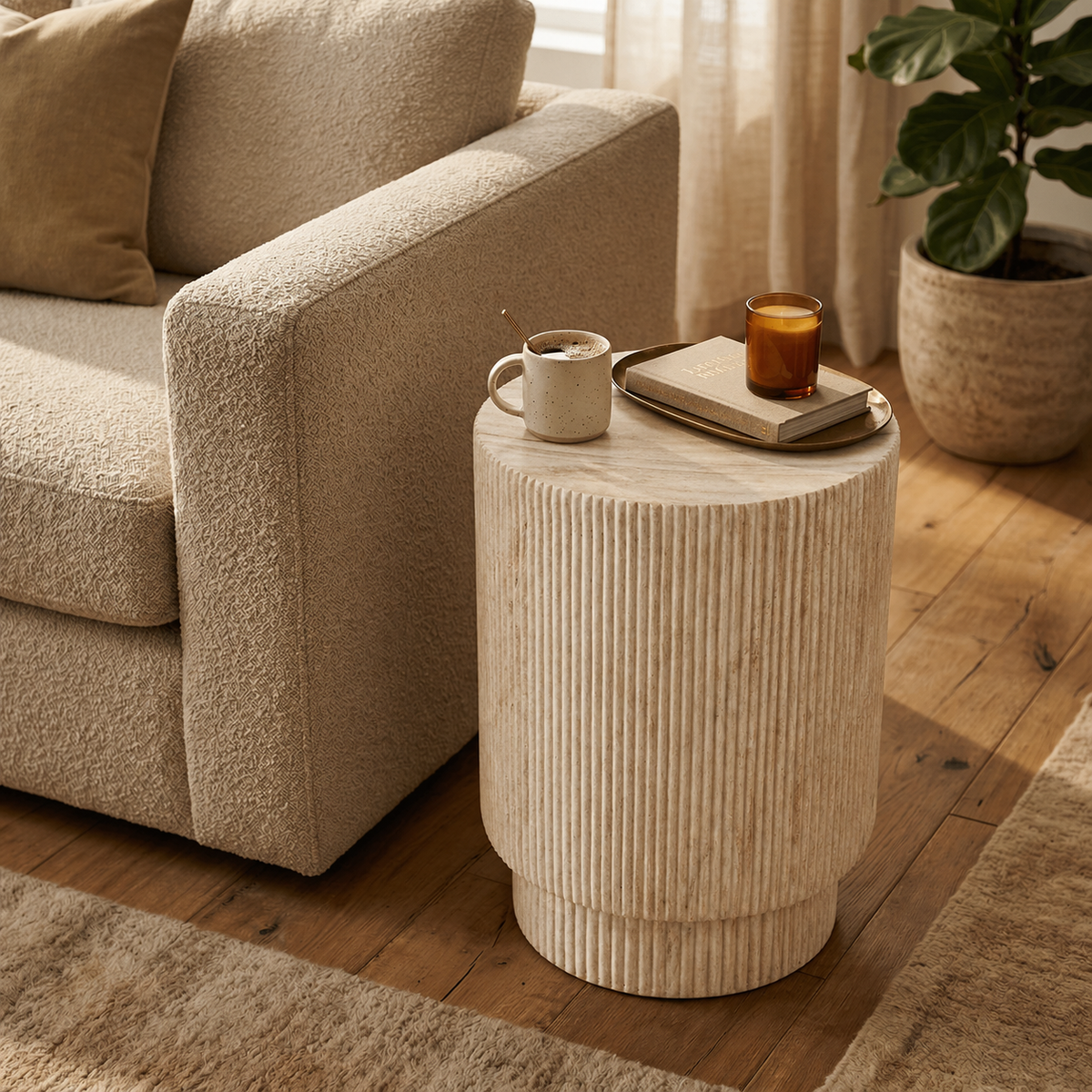 Eden Series Side Table in Fiberstone Round Accent Table for Home, Living Room, Indoor, and Outdoor
