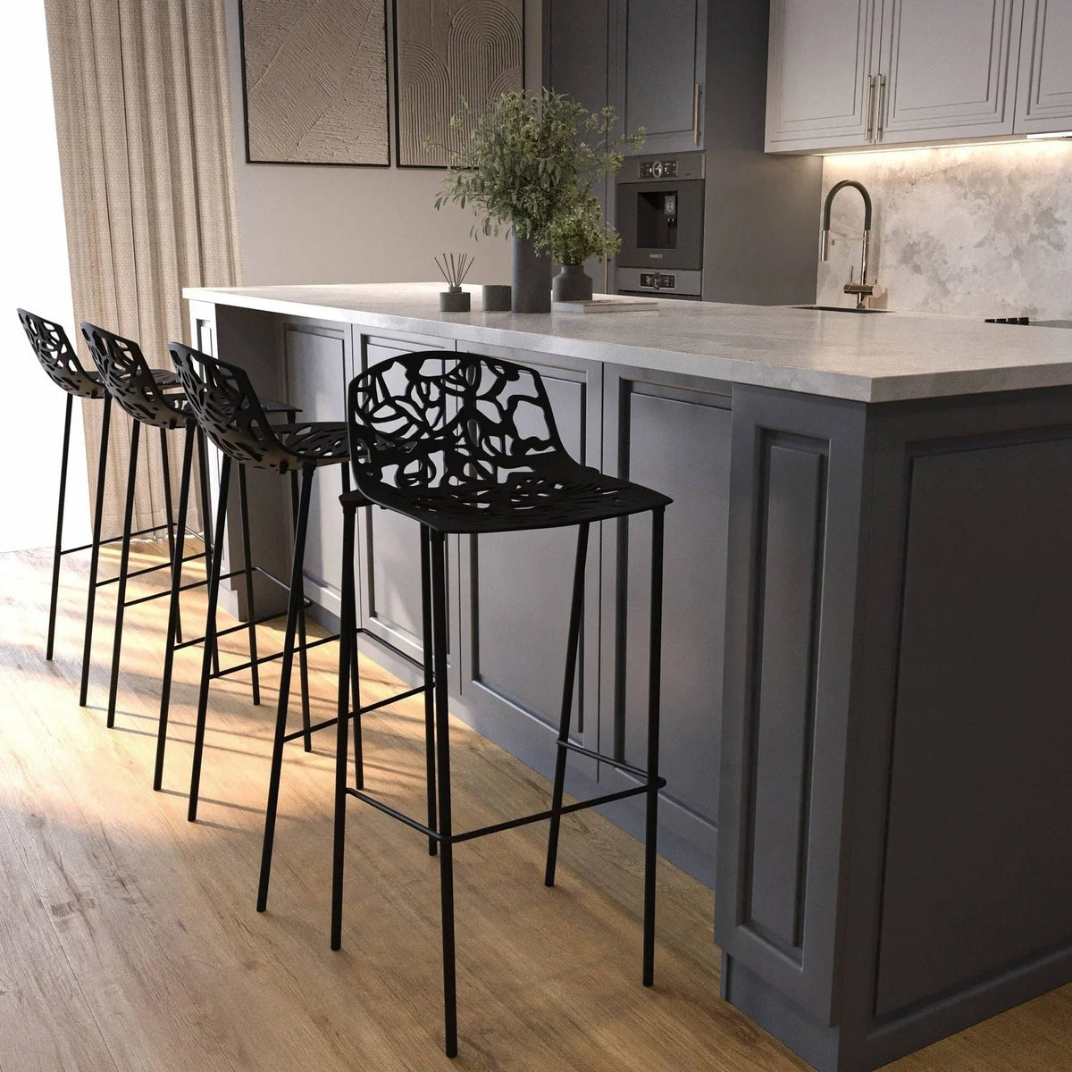 Devon Aluminum Indoor Outdoor Bar Stool with Powder Coated Frame and Footrest - Elax Furniture