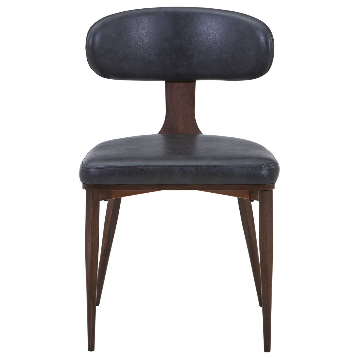 Dilenny Leather Dining Chair with Brown Finish Steel Legs