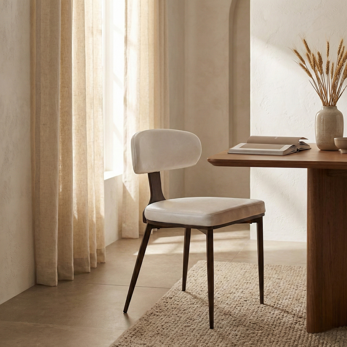 Dilenny Leather Dining Chair with Brown Finish Steel Legs