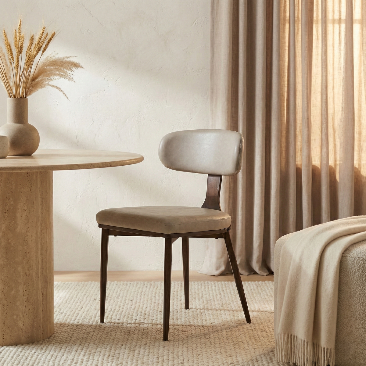 Dilenny Leather Dining Chair with Brown Finish Steel Legs