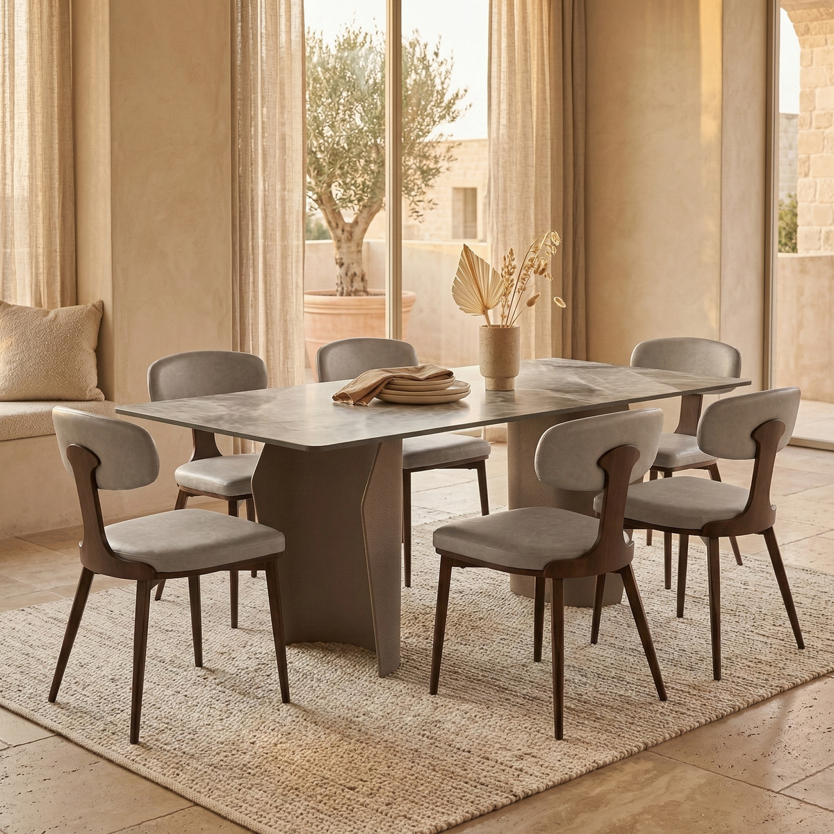 Dilenny Leather Dining Chair with Brown Finish Steel Legs