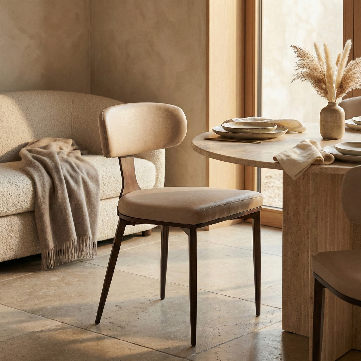 Dilenny Leather Dining Chair with Brown Finish Steel Legs