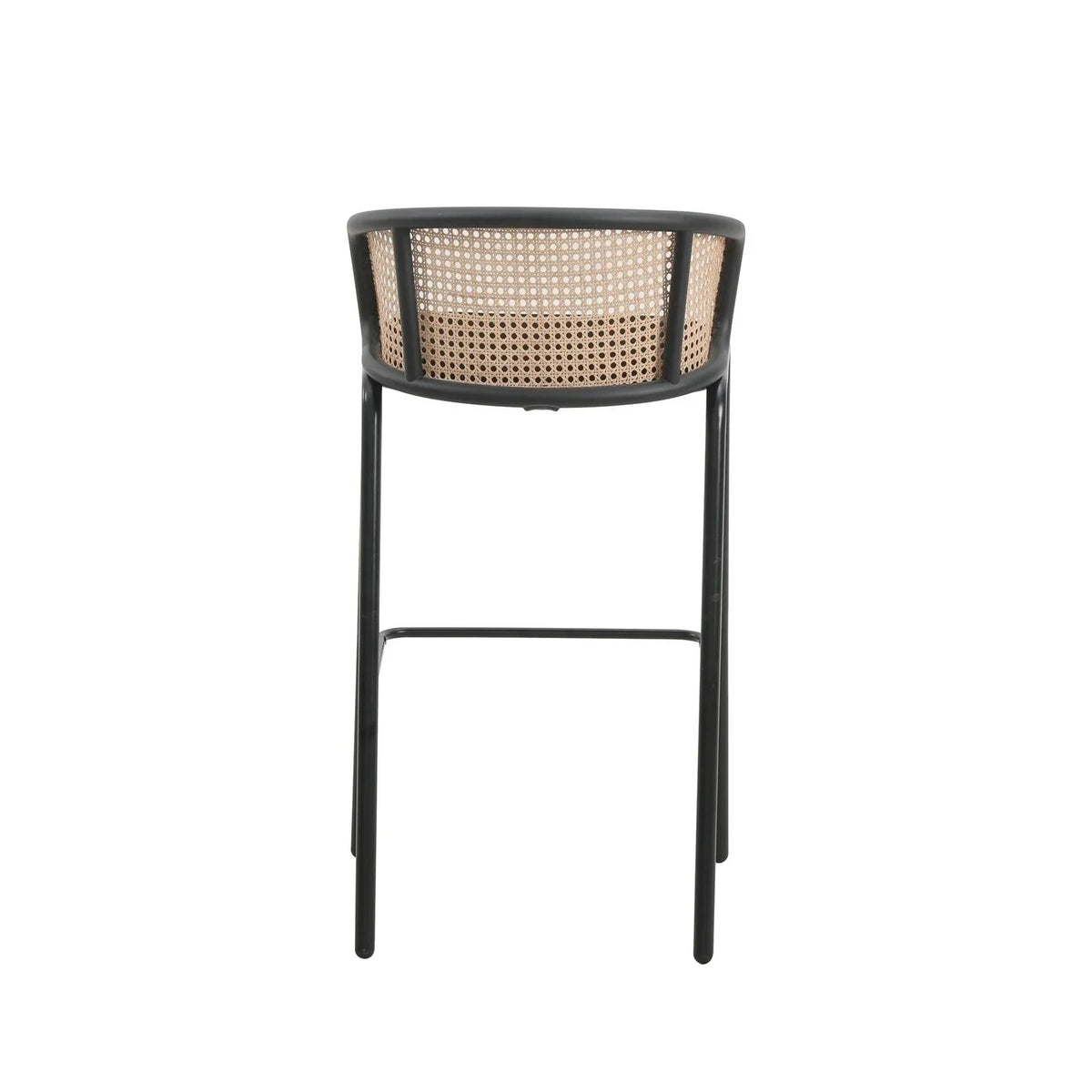 Ervilla Mid-Century Modern Wicker Bar Stool with Fabric Seat and Black Powder Coated Steel Frame - Elax Furniture