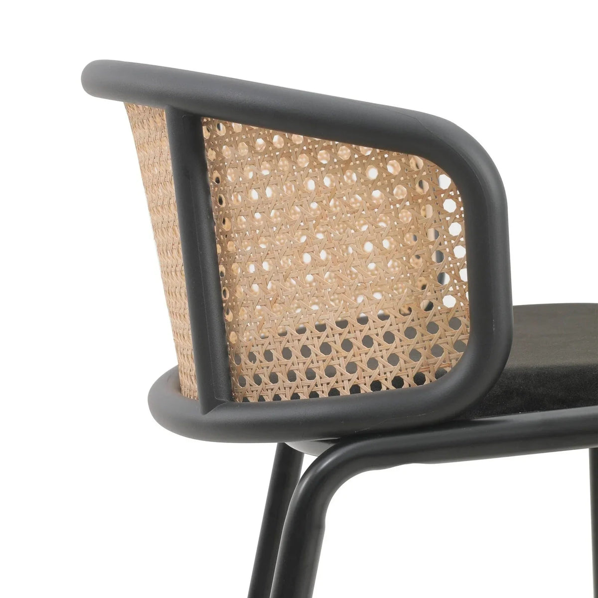 Ervilla Mid-Century Modern Wicker Bar Stool with Fabric Seat and Black Powder Coated Steel Frame - Elax Furniture