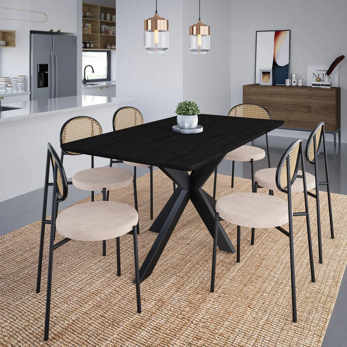 Euston Modern Upholstered Dining Chair with Round Wicker/Velvet Back Style - Elax Furniture