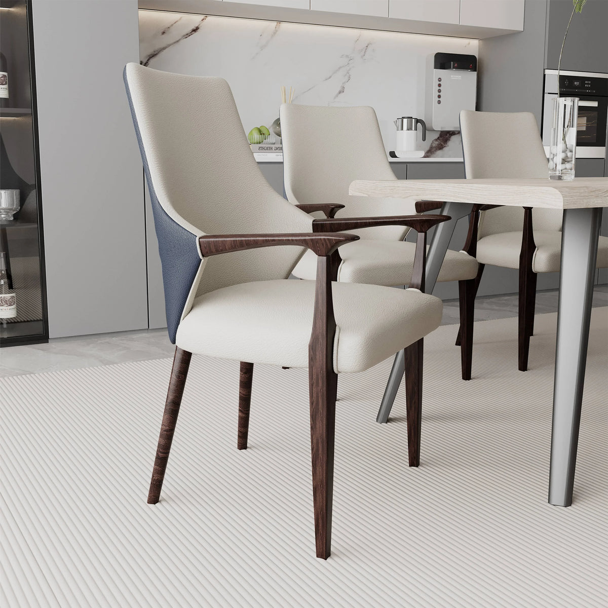 Elm Collection Modern Wooden Dining Arm Chair Upholstered Seat in Lather with Ash Wood Base - Elax Furniture