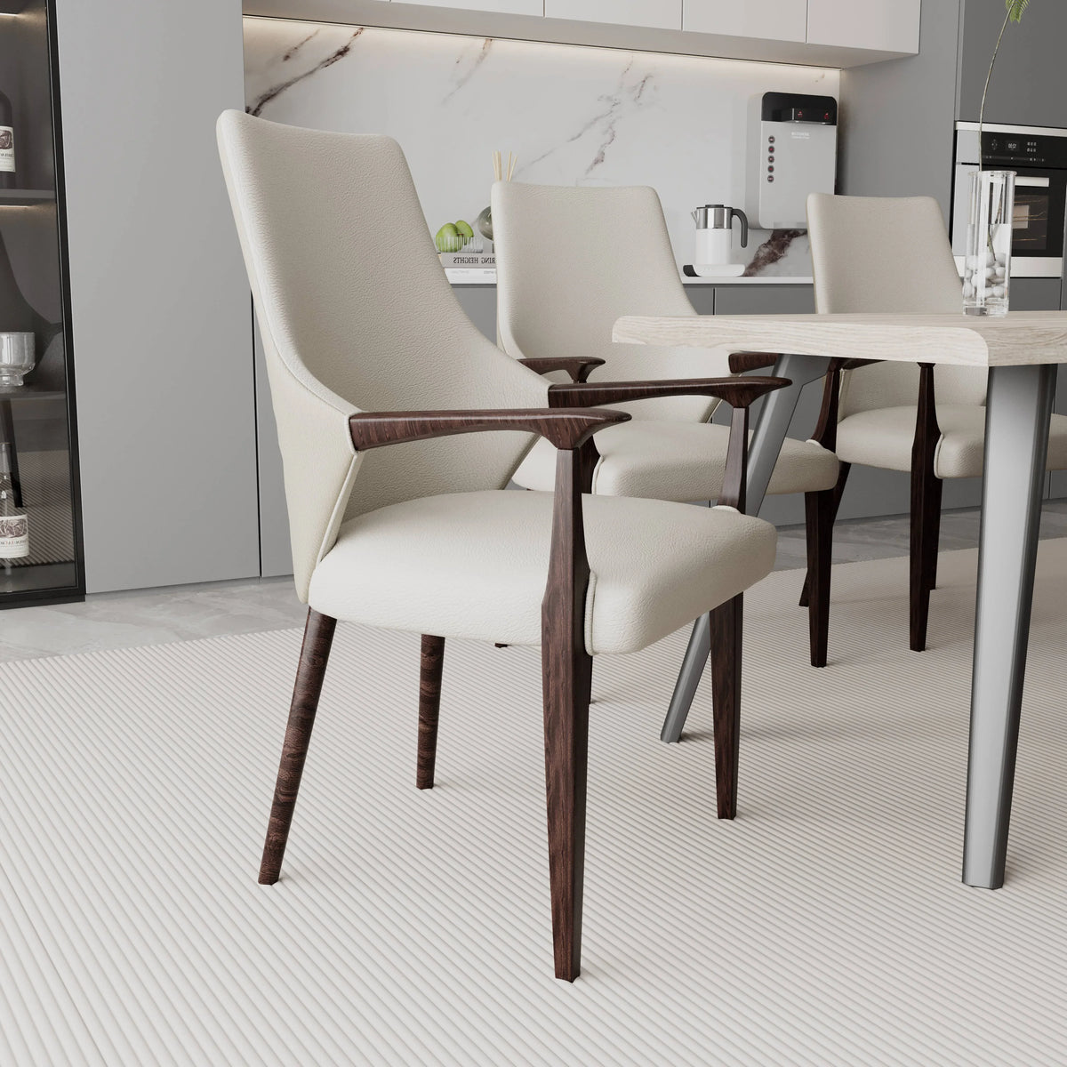 Elm Collection Modern Wooden Dining Arm Chair Upholstered Seat in Lather with Ash Wood Base - Elax Furniture